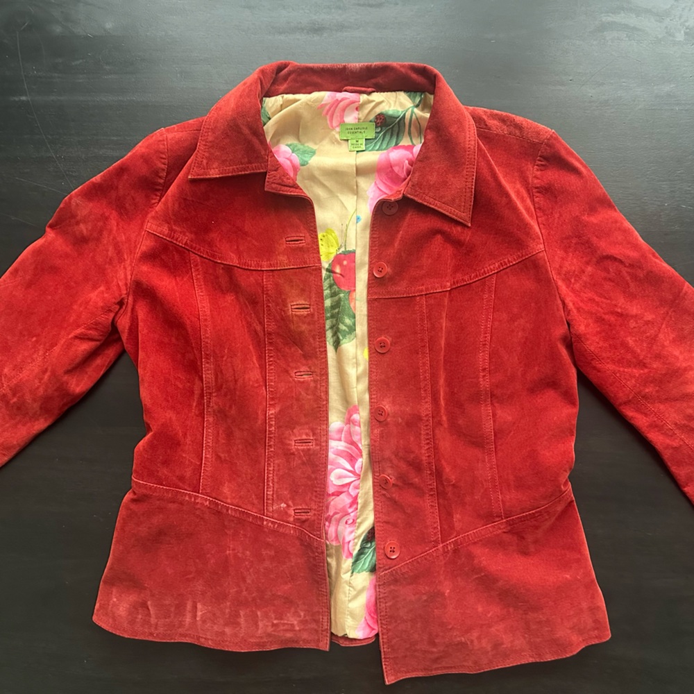 Elegant Red Suede Women's Blazer